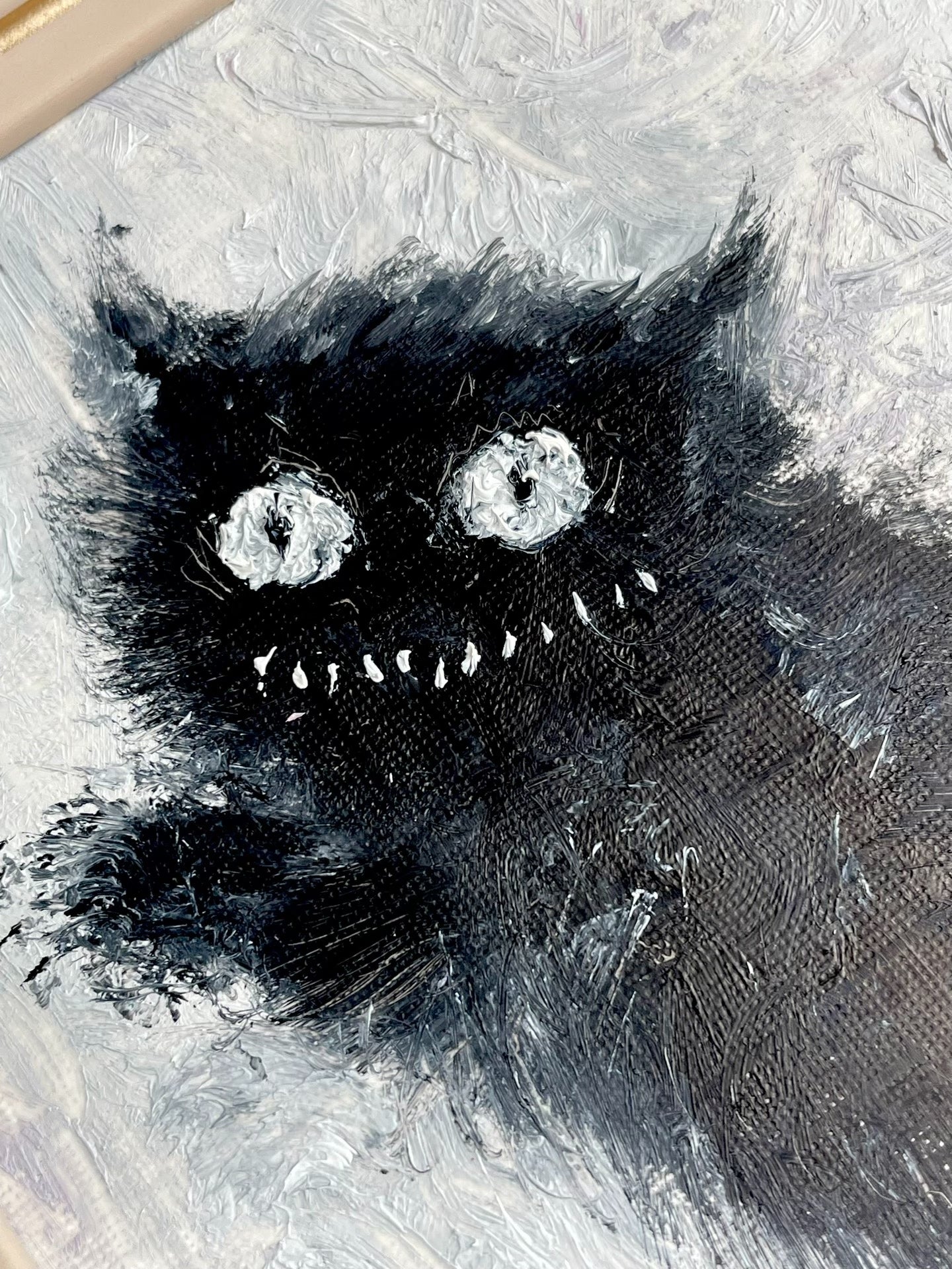Hand-Painted Oil Black Cat Artwork, 16x21cm Framed