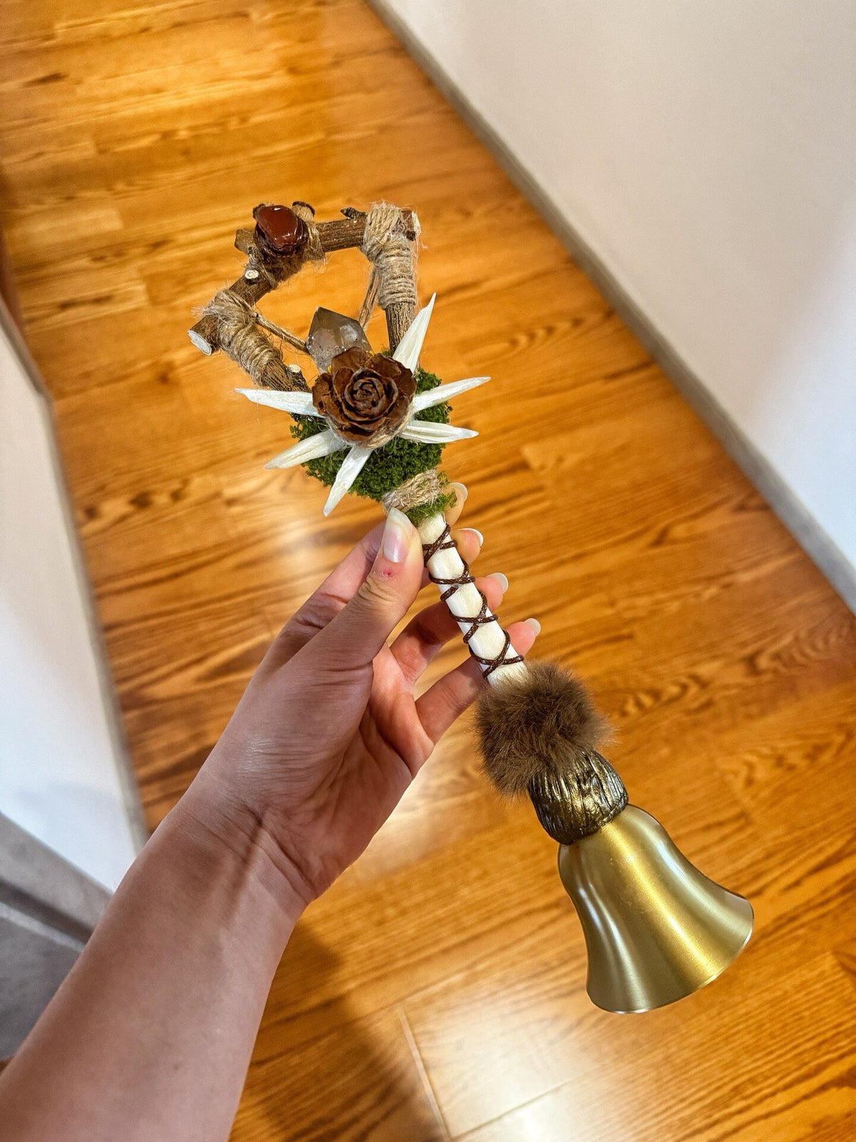 Witch Sheep Bone Crystal Hand Shaker Bell
