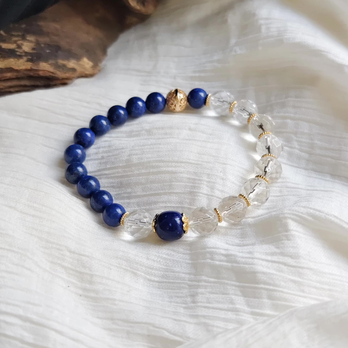 Faceted White Crystal Lapis Lazuli Bracelet