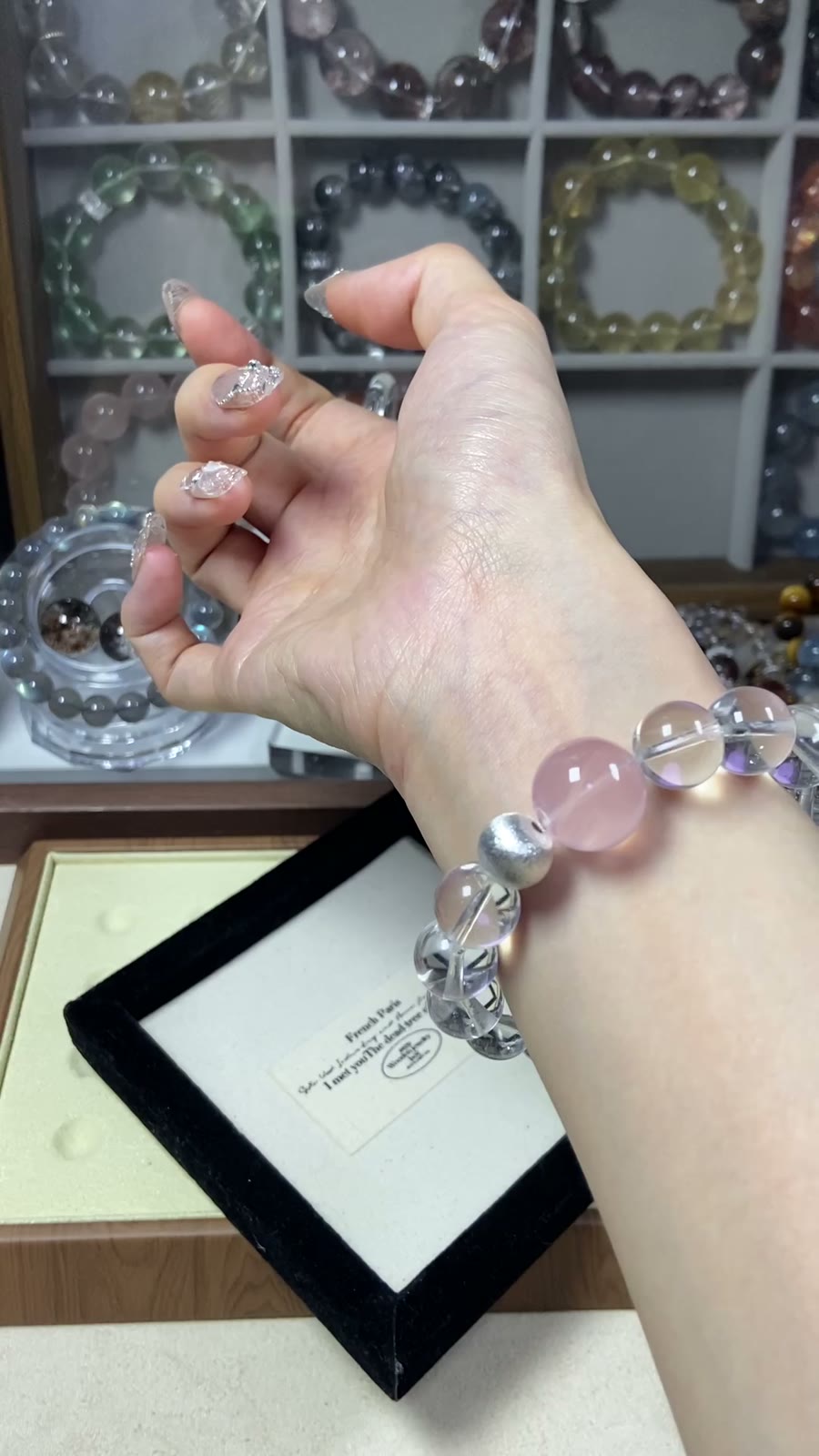 Natural White and Pink Quartz Bracelet
