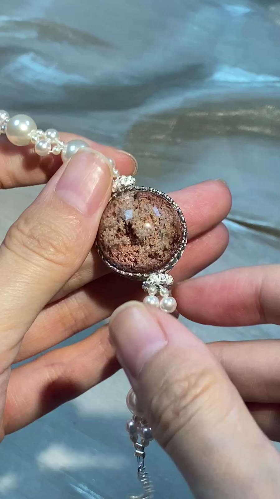 Pink Phantom Quartz Bracelet with Swarovski Pearls