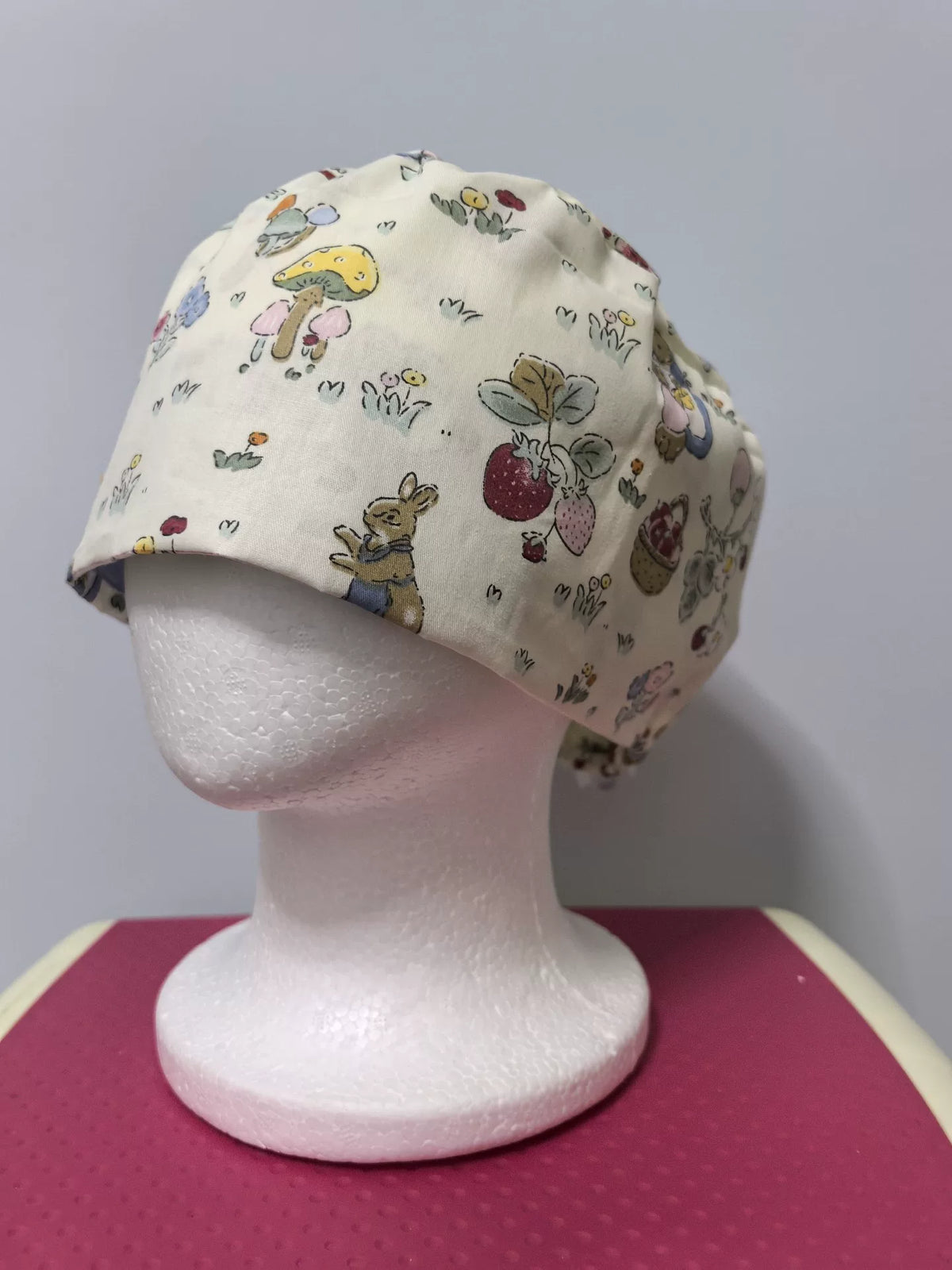 Cotton Surgical Cap with Strawberry Rabbit Print