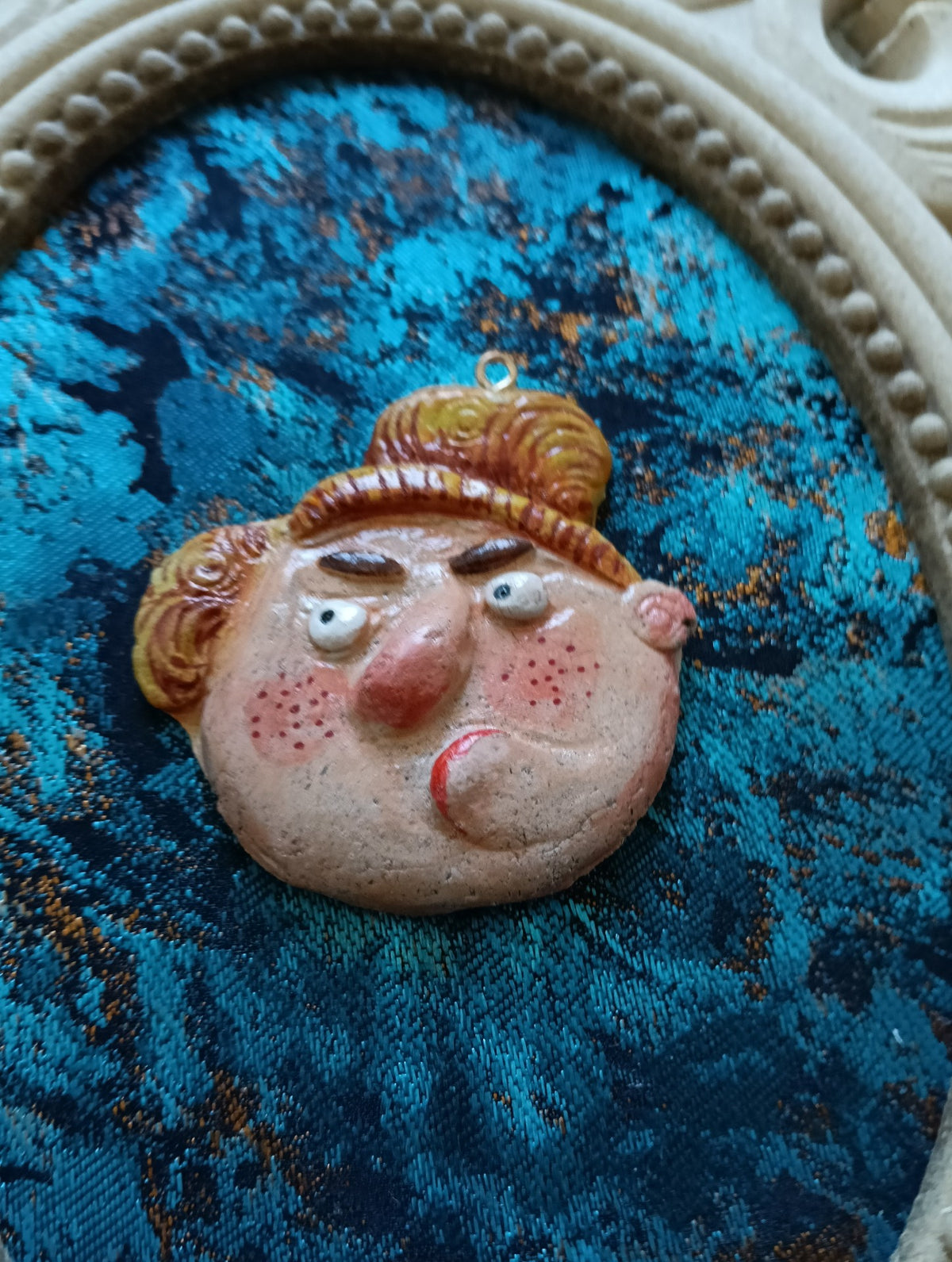 Handmade Clay Whimsical Face Pendant