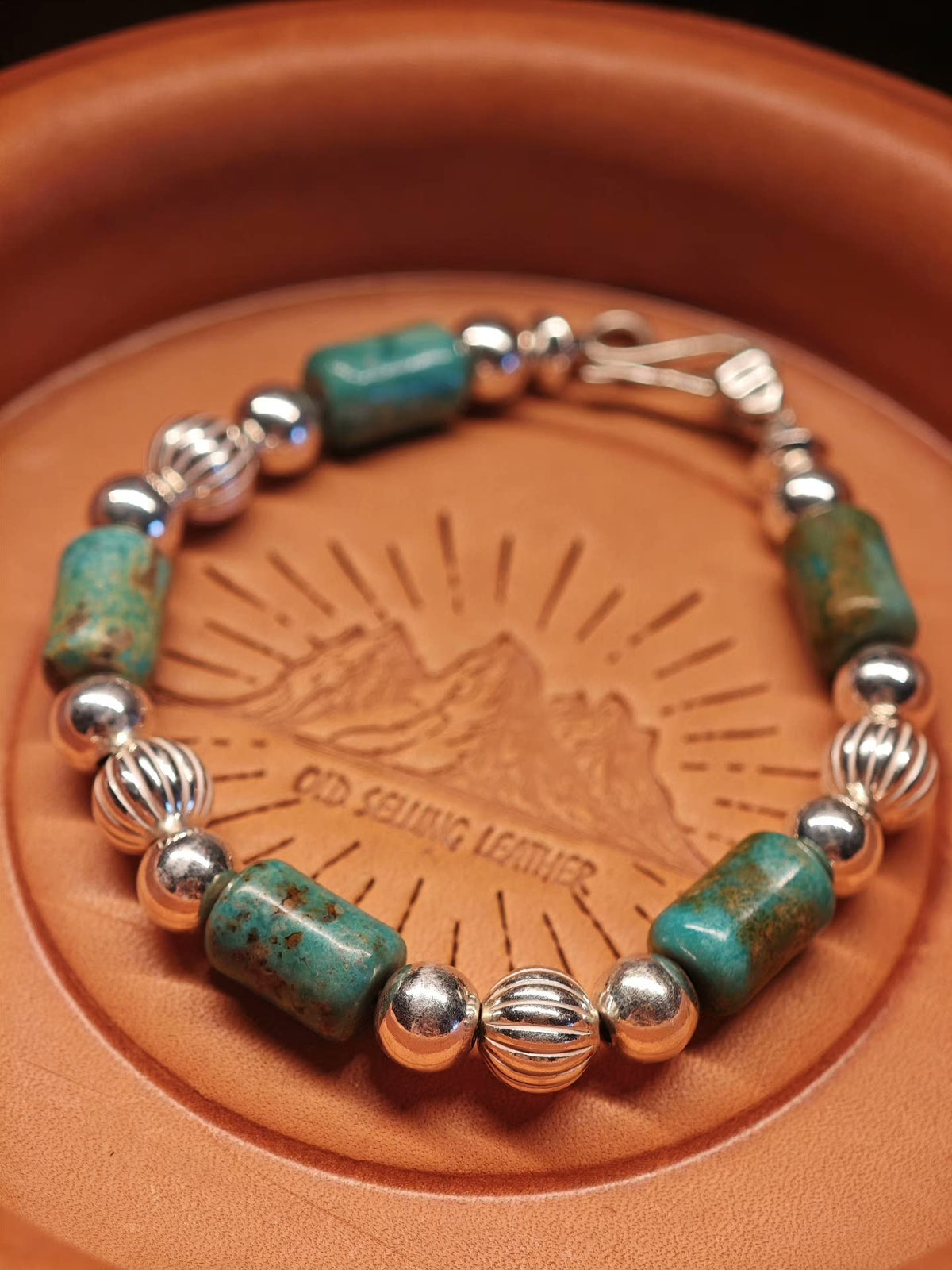 Handgjort armband i 925 silver och turkos 17 cm