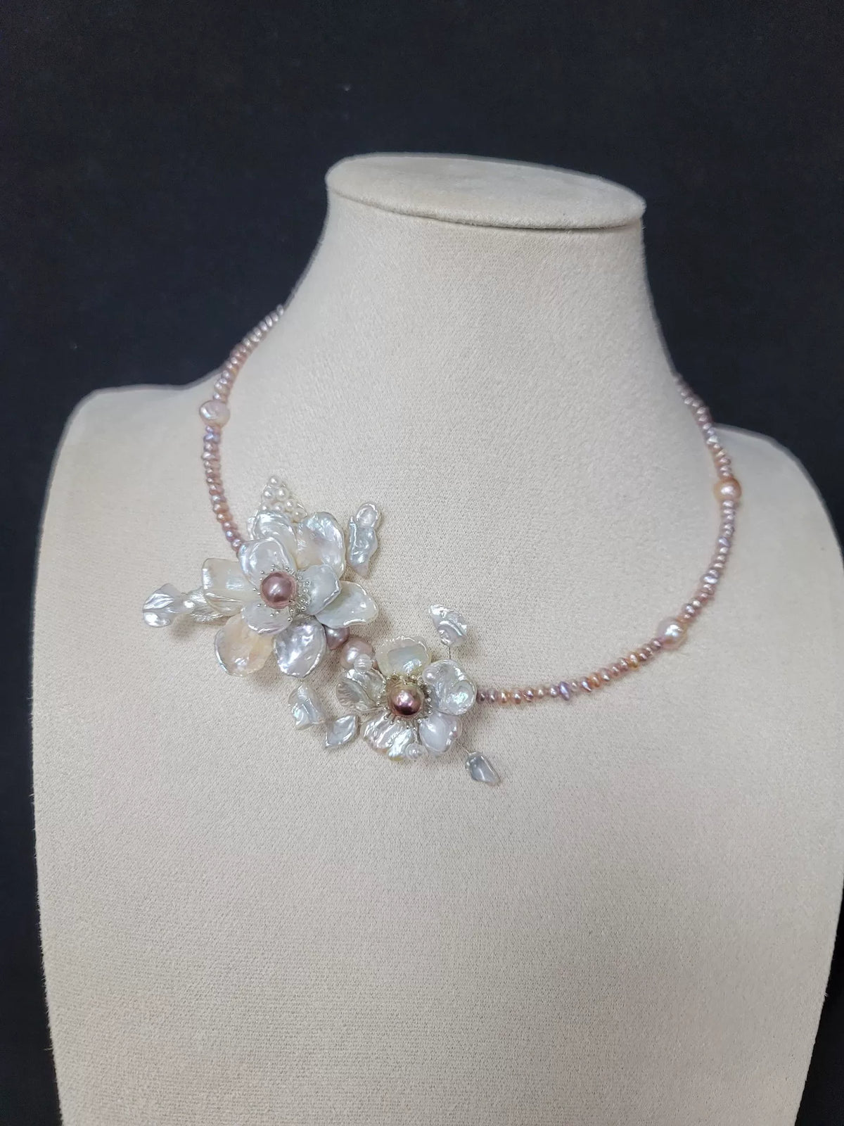 Pink Pearl Double Flower Necklace