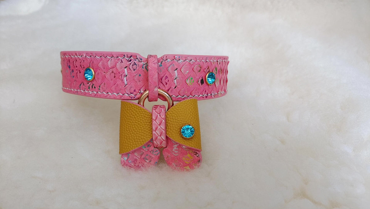 Handgefertig Leder Halsband Rosa Drachenschuppen