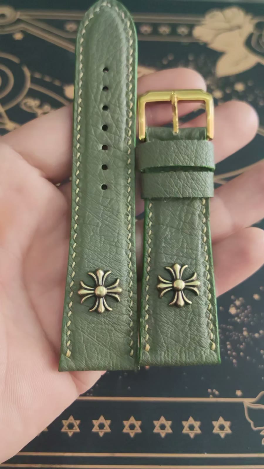 Vintage Green Ostrich Leather Watch Strap 24mm