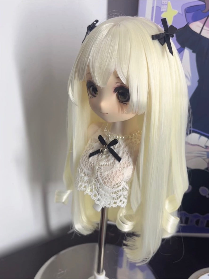 Blonde Curly Tip Doll Wig with Bows