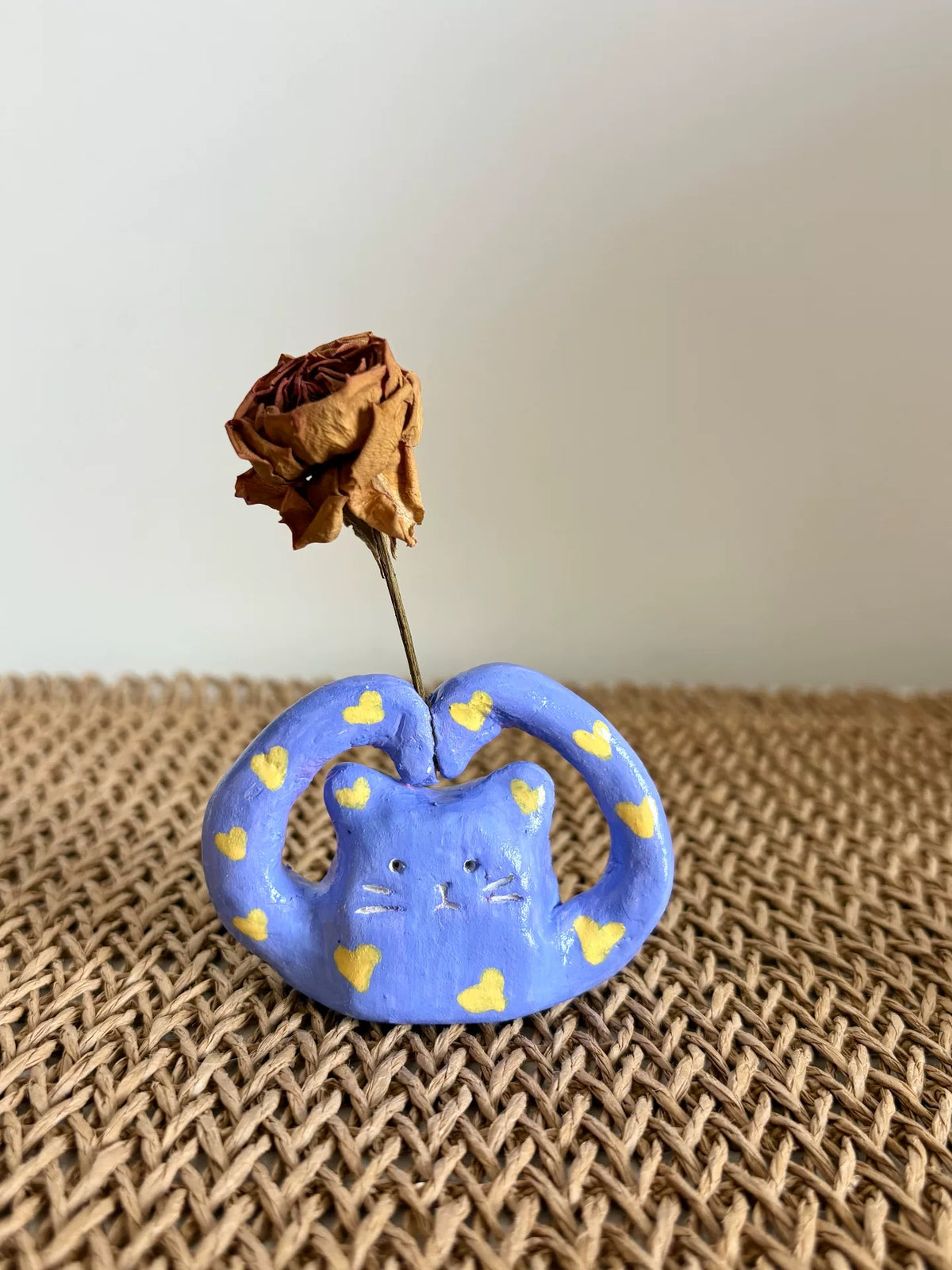 Blue Heart Cat Clay Decorative Holder