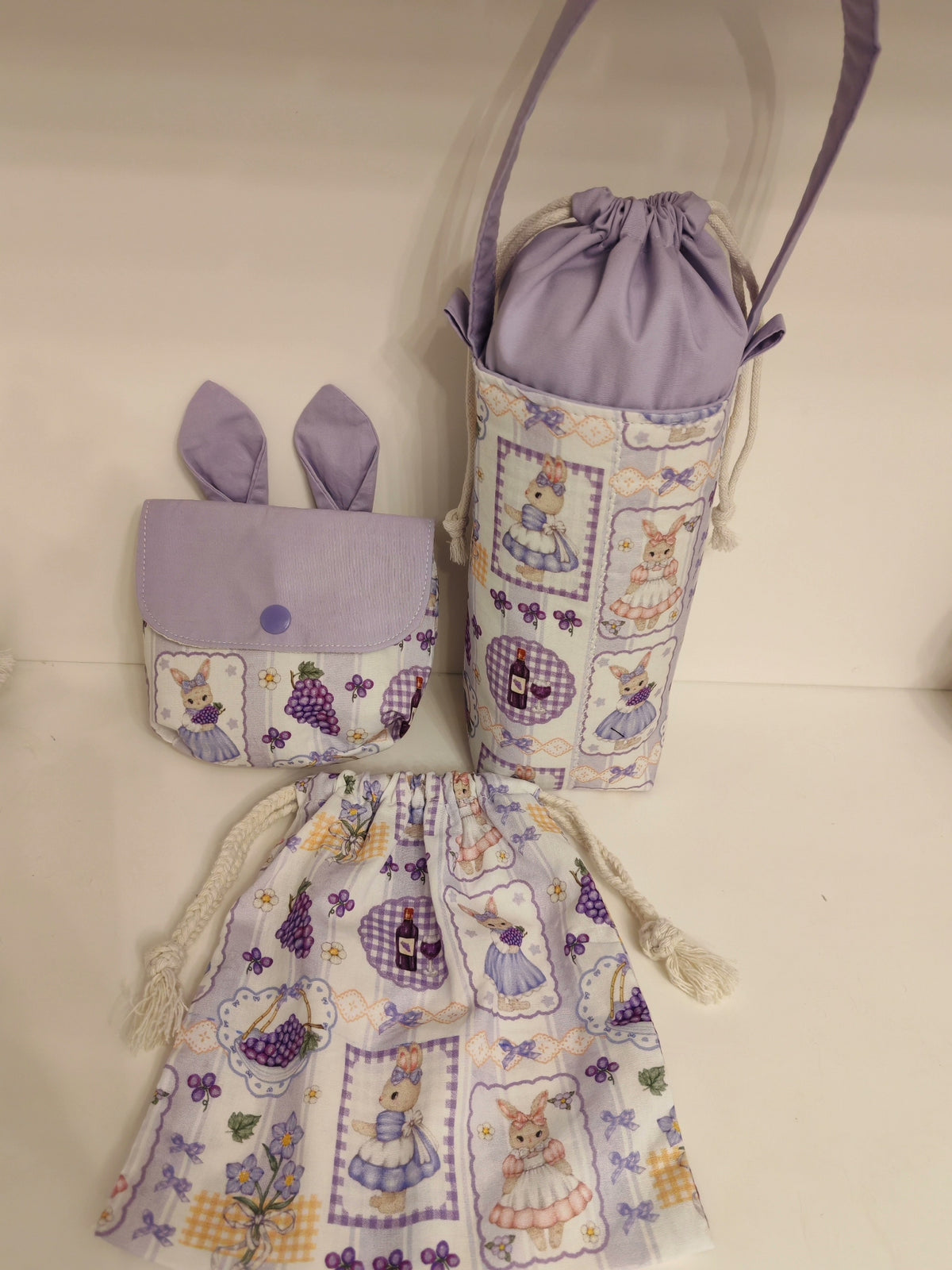 Handmade Cotton Bottle Carrier Pouch Set