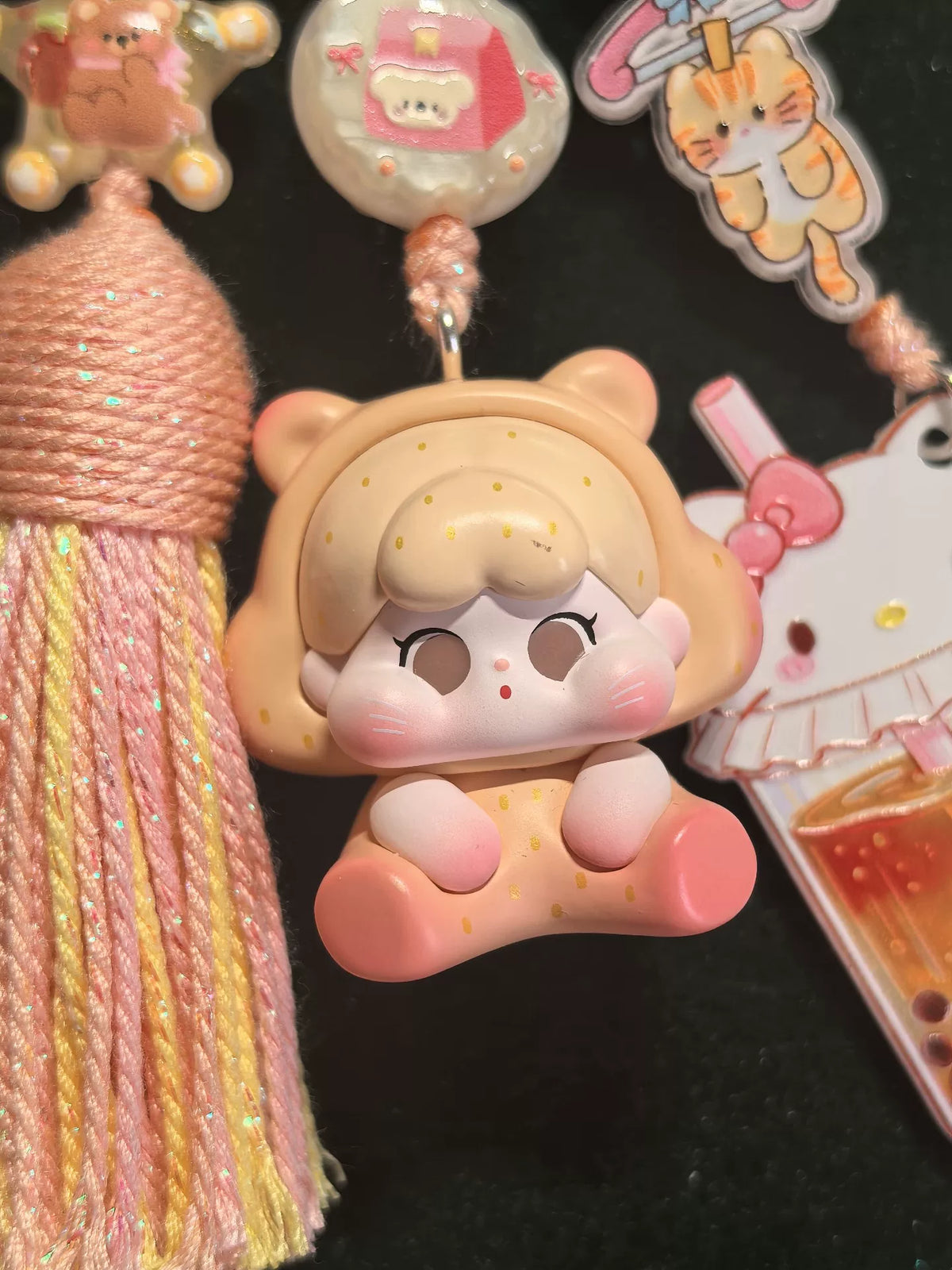Handwoven Peach Pink Beaded Phone Charm Keychain