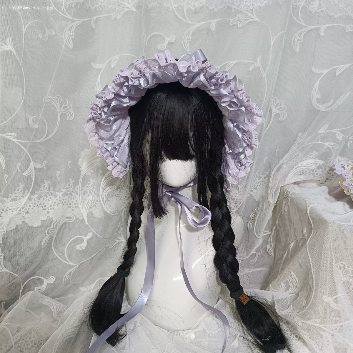 Lavender Lace Lolita Headband Bonnet