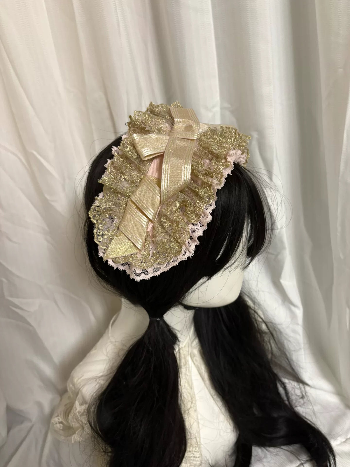 Gold Pink Lace Lolita Headpiece