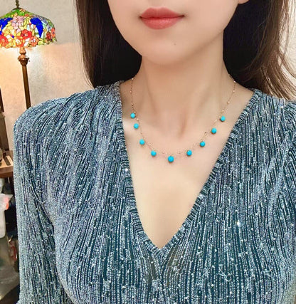 18K Gold Sleeping Beauty Turquoise Bead Necklace