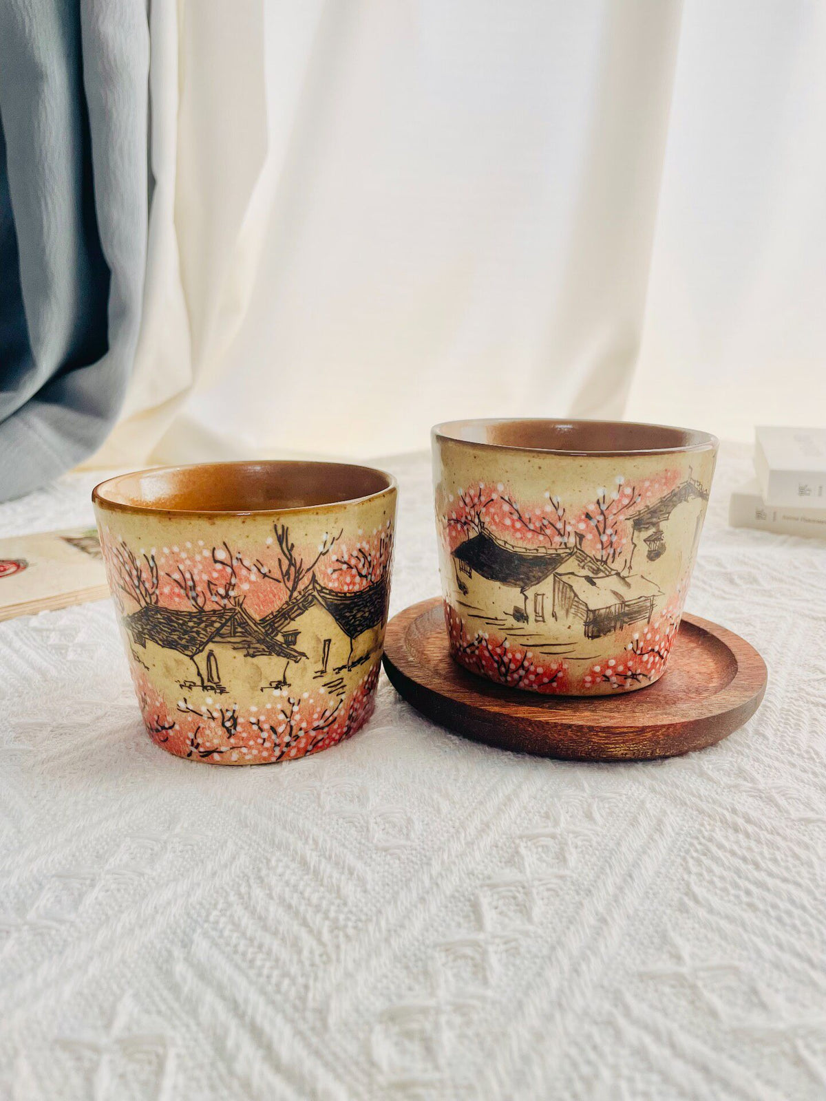 Hand Painted Cherry Blossom Village Ceramic Cup 240ml