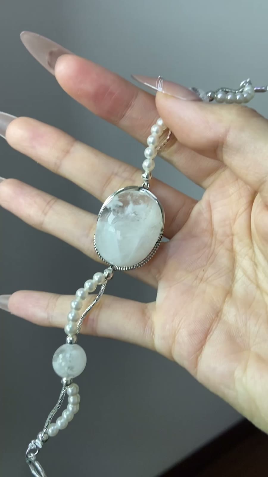White Phantom Quartz Pearl Bracelet