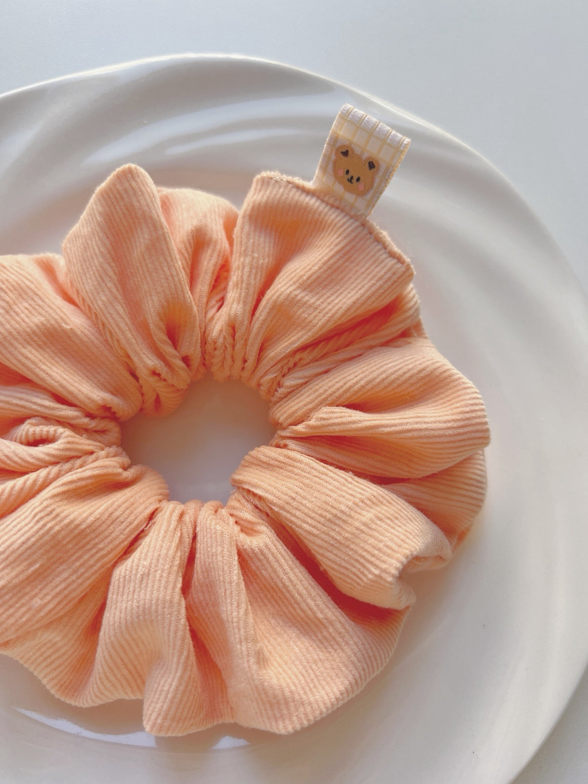 Corduroy Bear Scrunchies Peach Orange 12cm