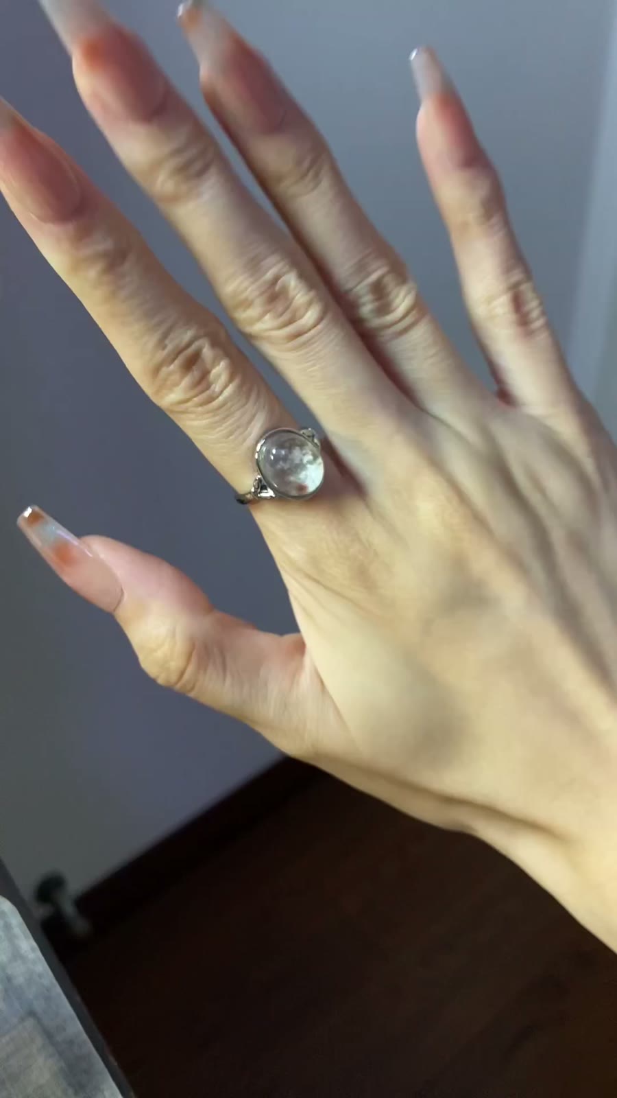 Natural White Phantom Quartz Ring