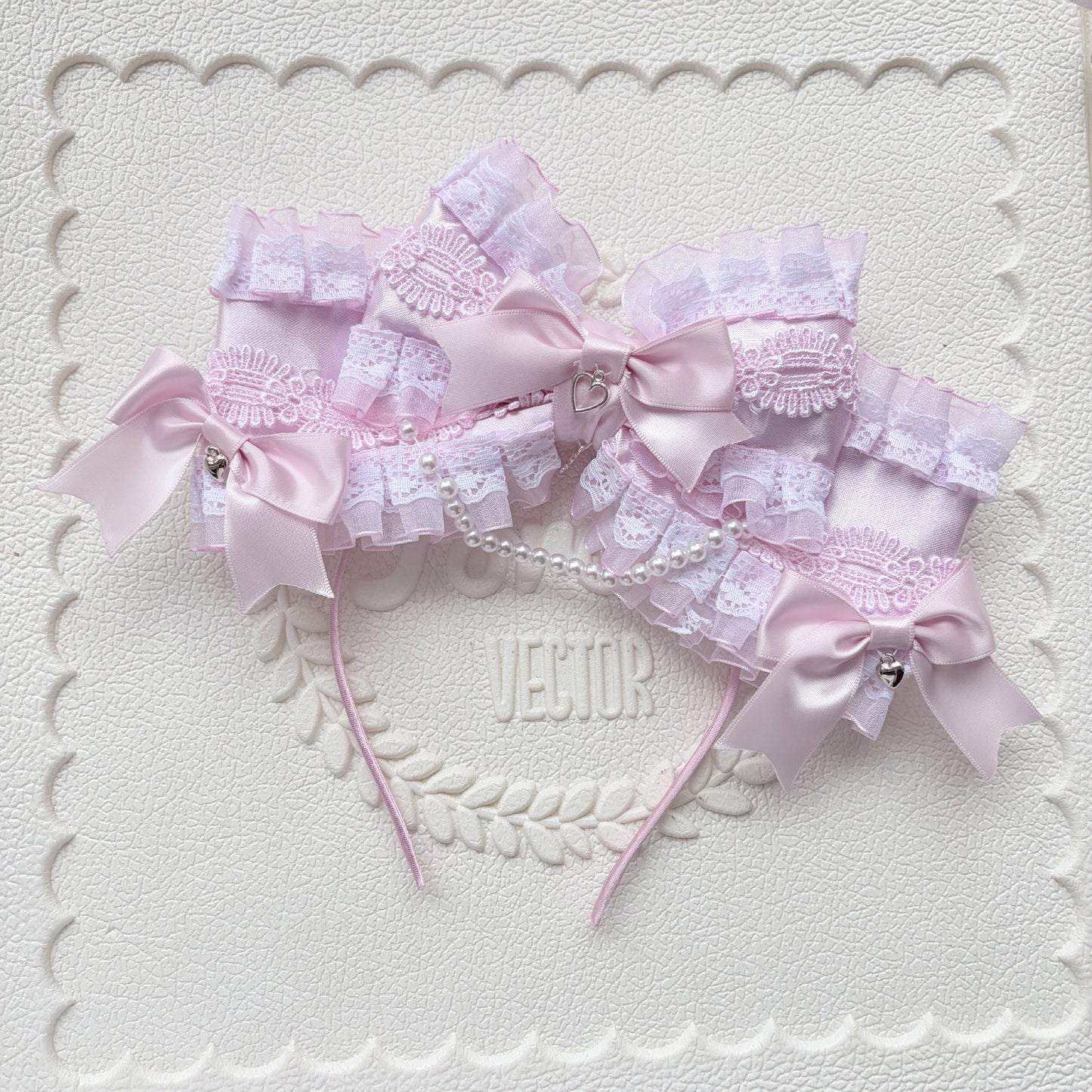 Pink Large Multi-Layer Bow Lolita Headband with Lace and Pearl Charms
