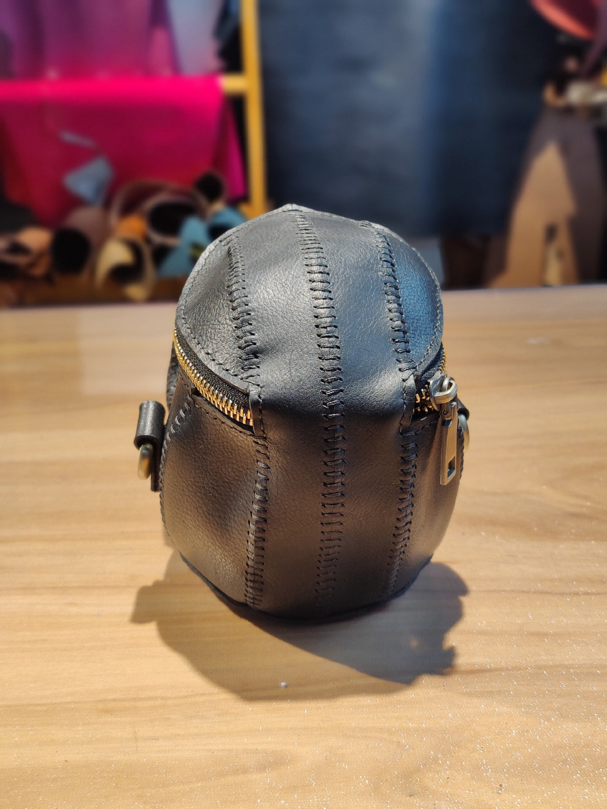 Skull Leather Pouch with Gold Zipper