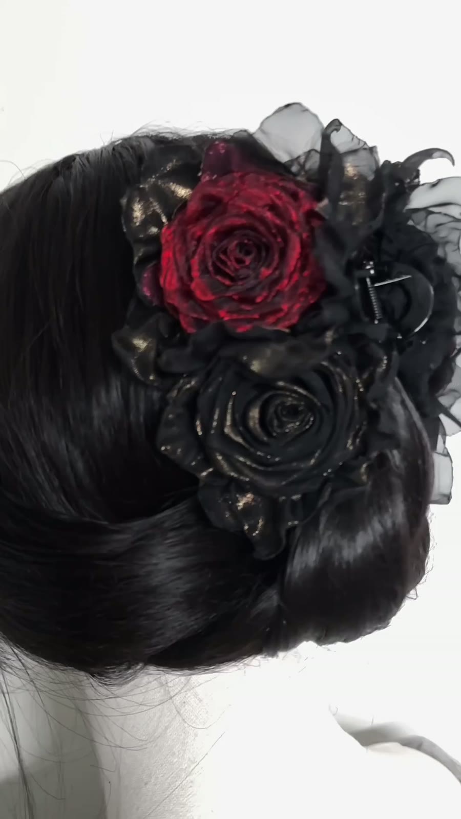 Black Organza Rose Hair Clip