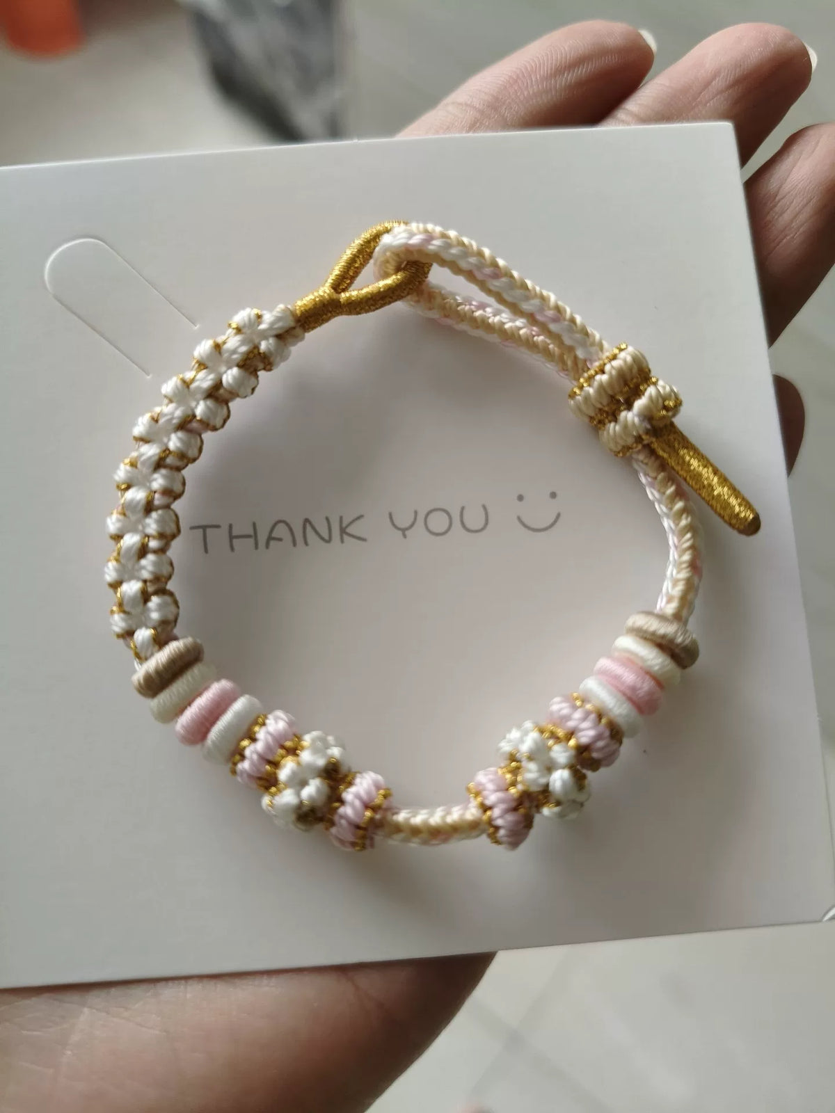 Handgevlochten Verstelbare Armband Wit Roze Goud