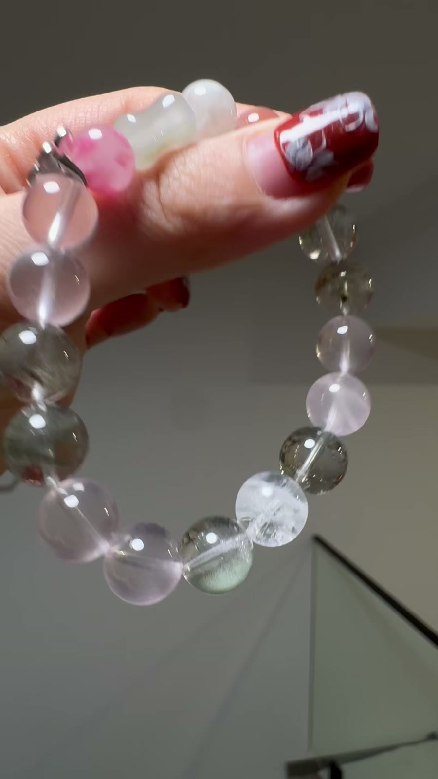 Pink Crystal Green Phantom Splice Beaded Bracelet