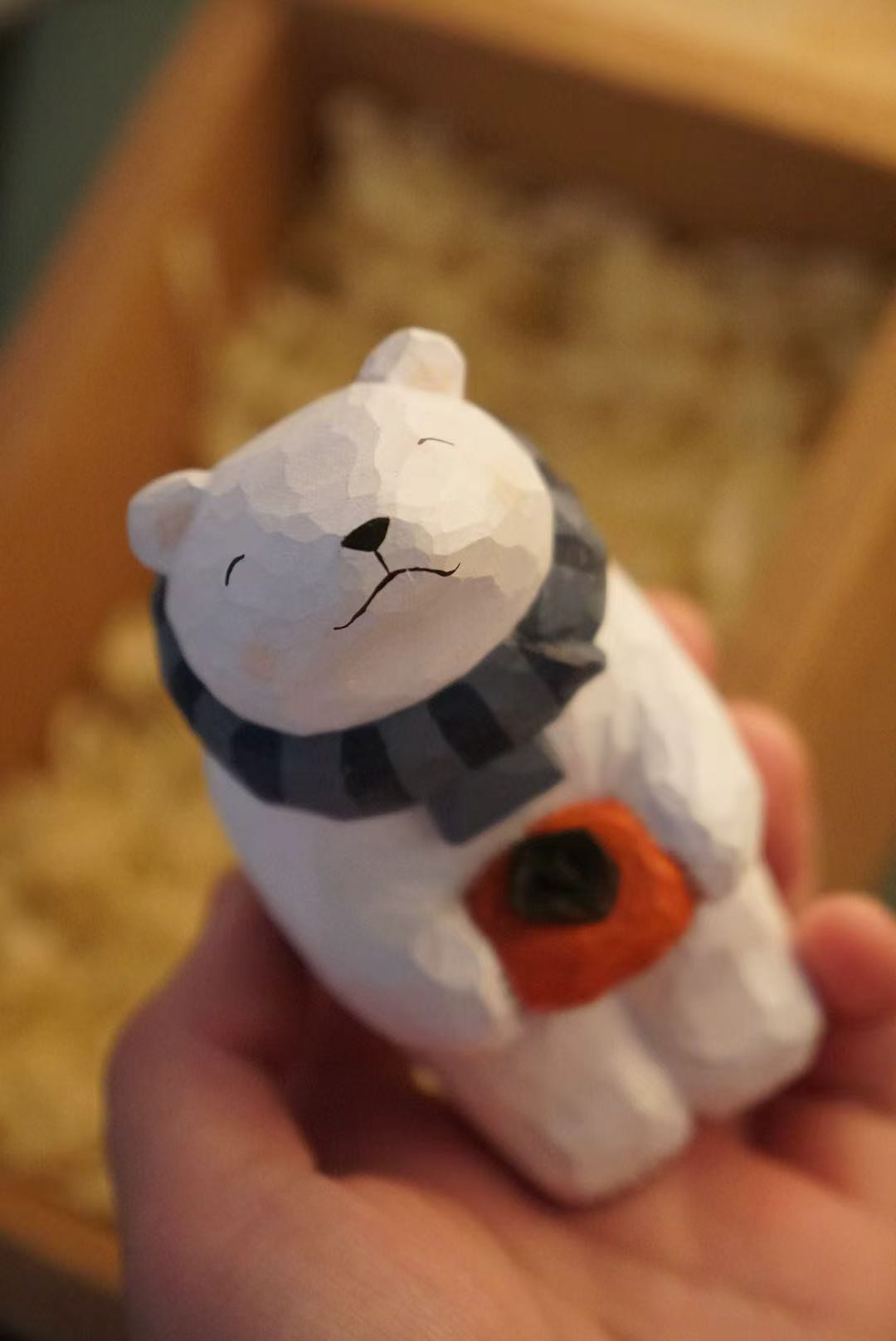 Handcrafted Linden Wood Polar Bear Persimmon Sculpture