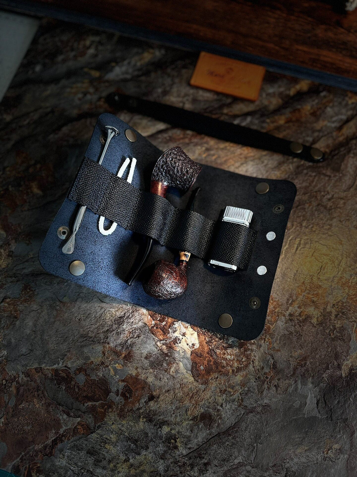 Black Palm Leather Pipe Roll Up Kit