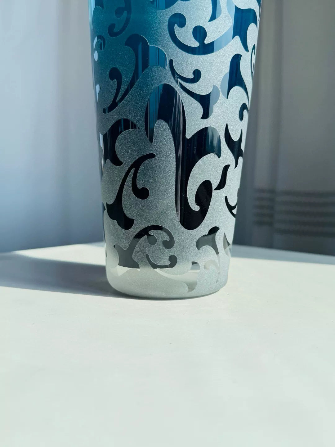 Blue Gradient Glass Cylindrical Vase 25cm