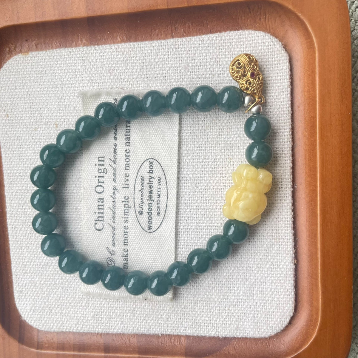 Natural Honey Amber Bear Blue Water Jadeite Bracelet