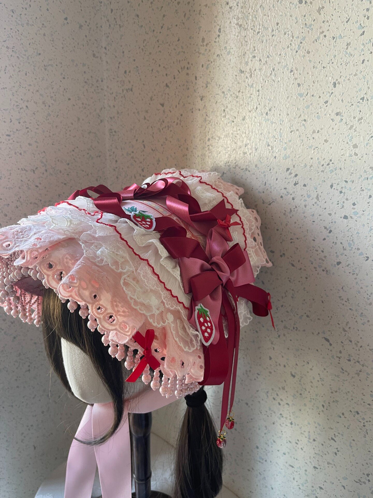 Sweet Lolita Pink Lace Bonnet Hat