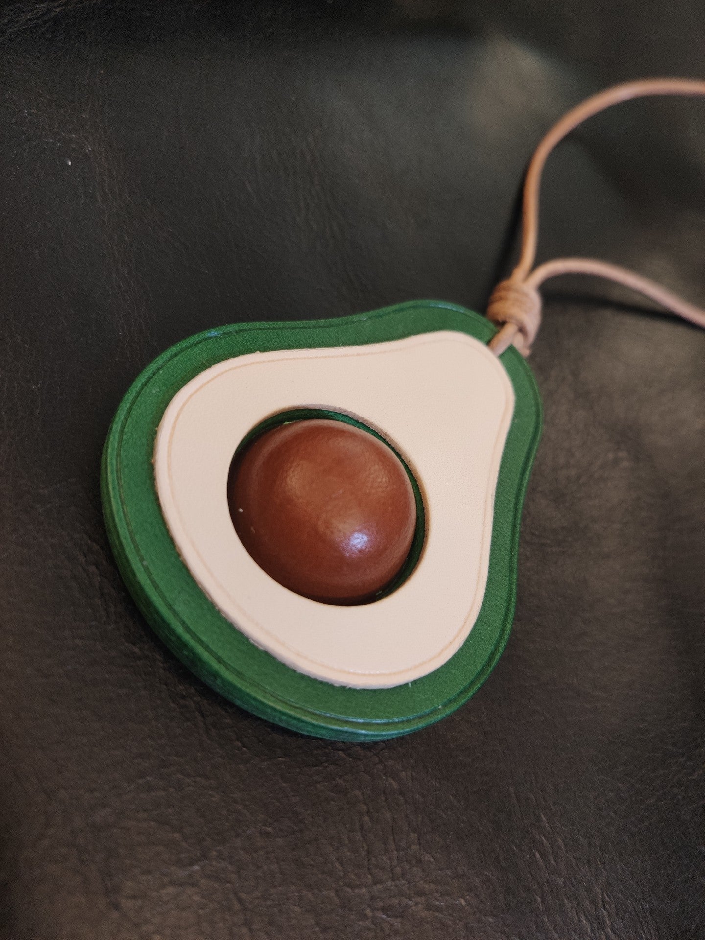 Handcrafted Vegetable-Tanned Leather Avocado Keychain with Layered Design