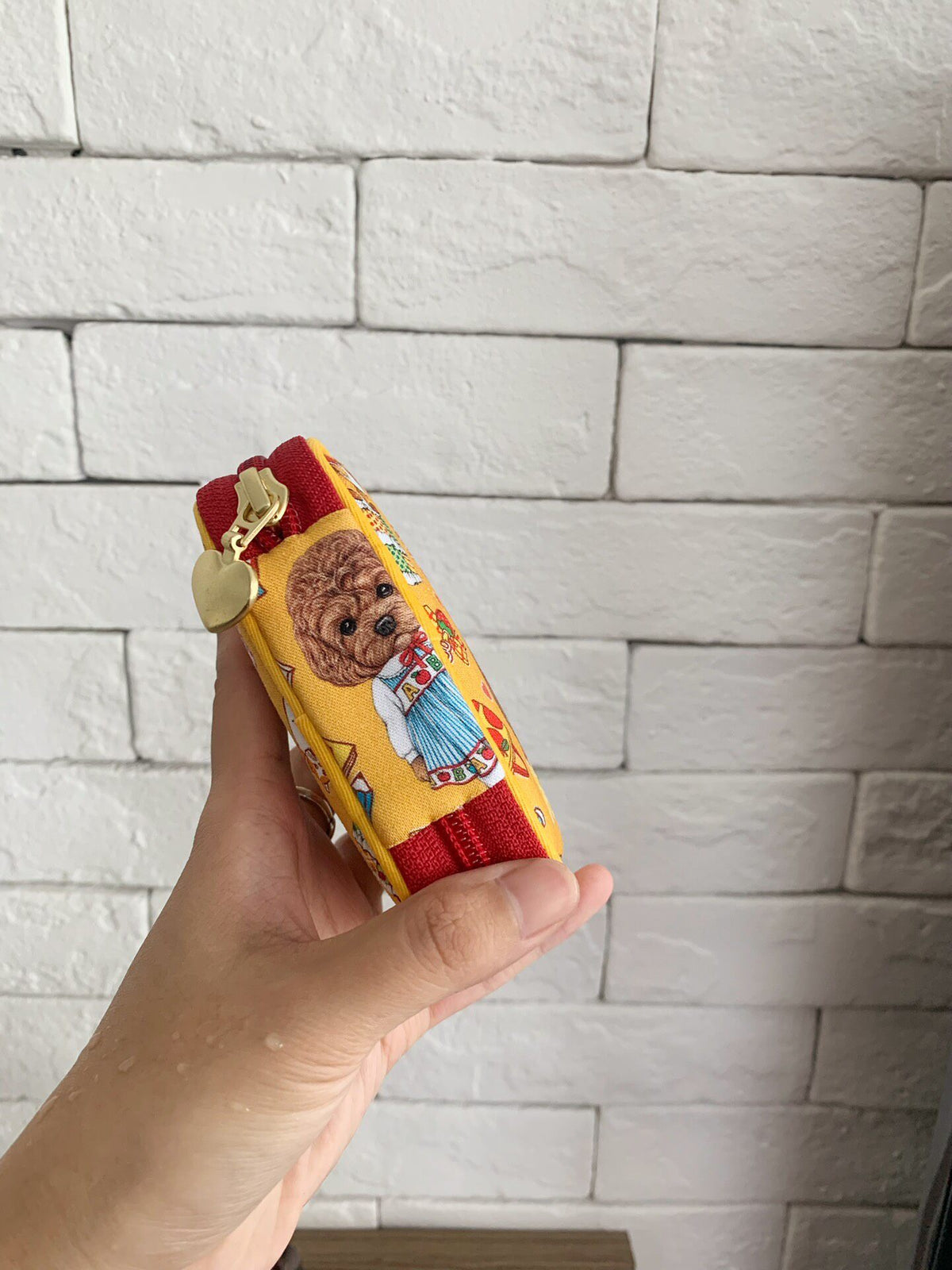 Yellow Cotton Poodle Print Organizer Pouch