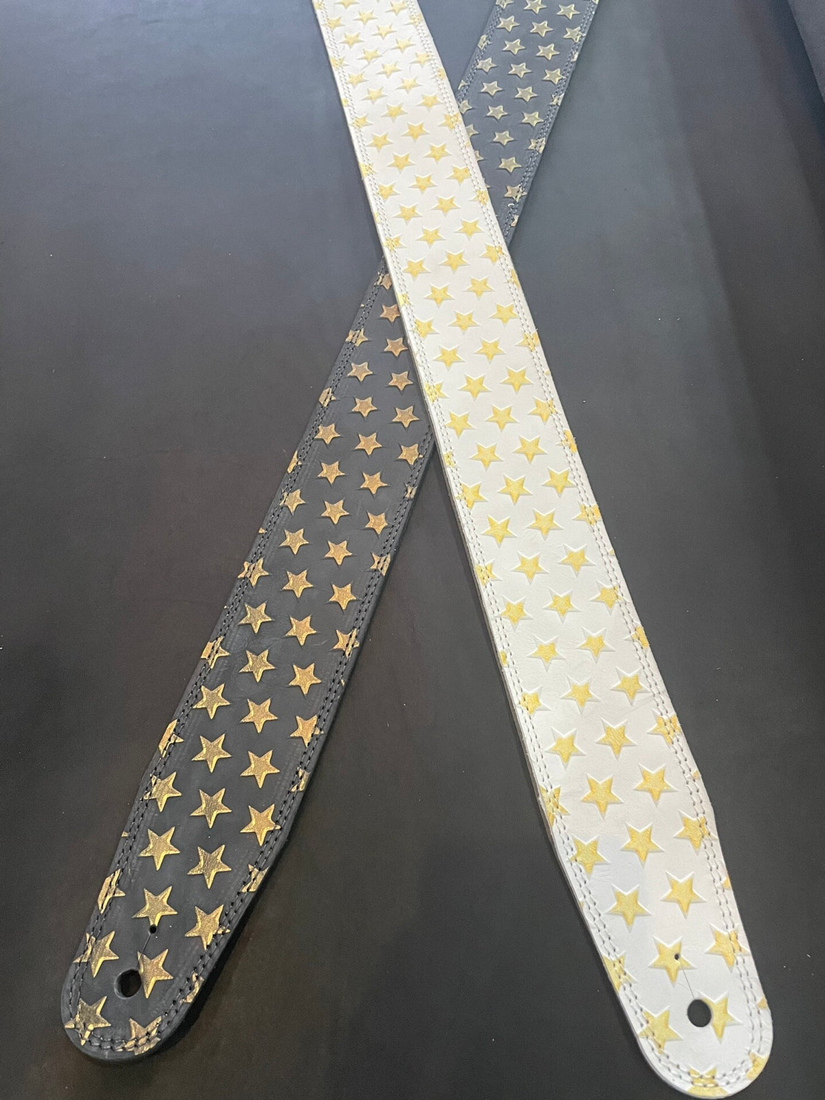 Handcrafted Cowhide Guitar Strap with Five-Point Star Pattern
