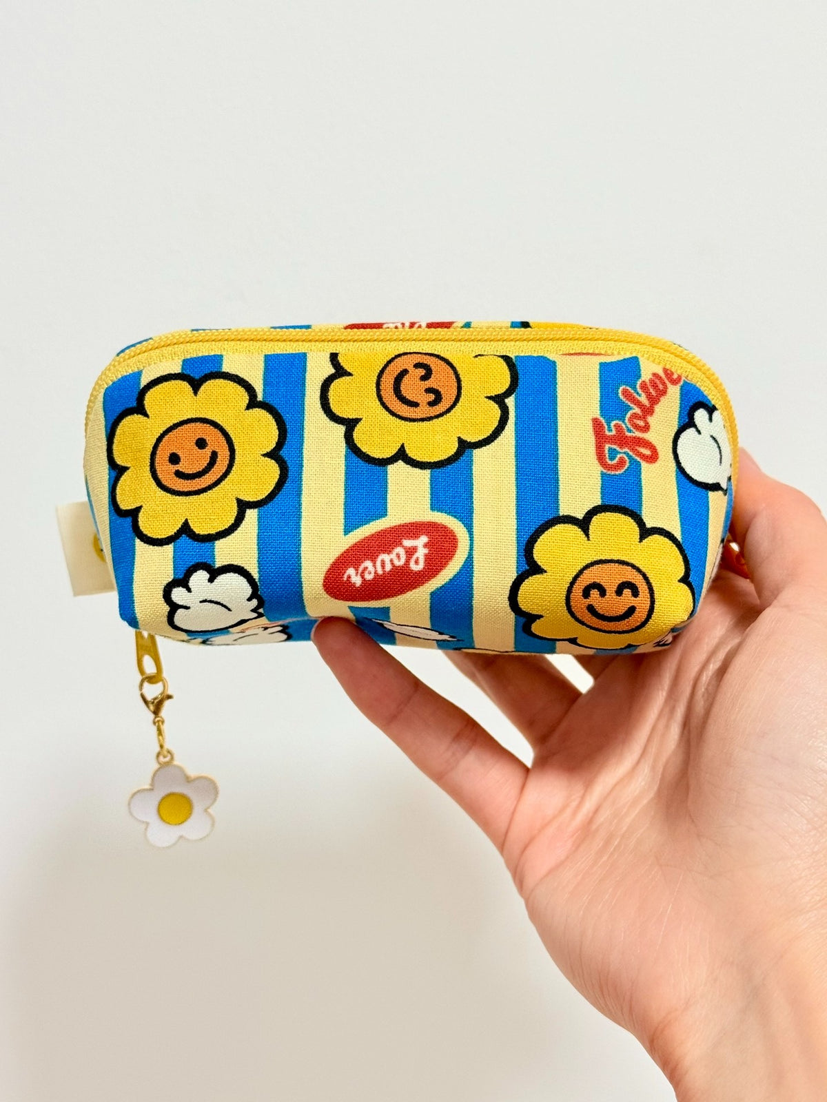 Smiley Flower Striped Storage Pouch