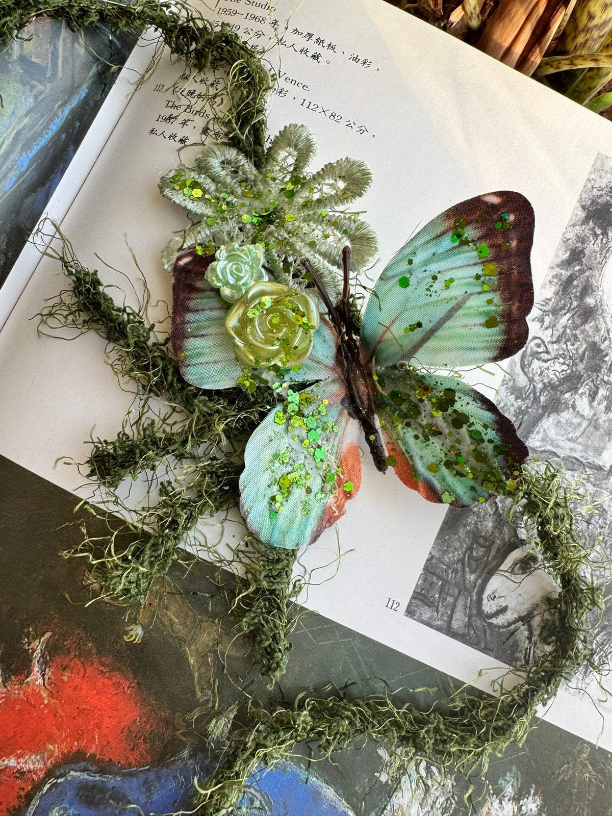 Handcrafted Moss Green Butterfly Choker Necklace