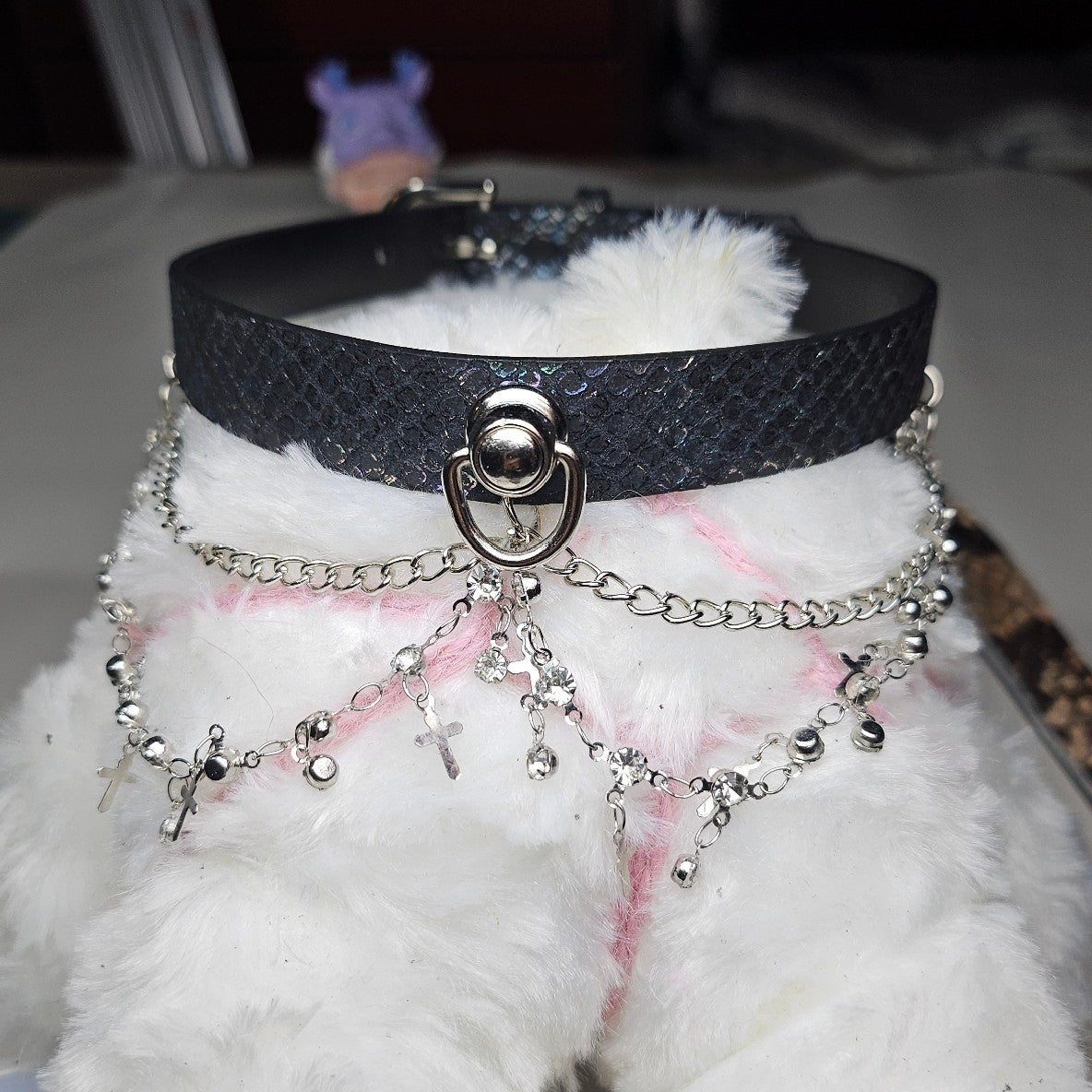 Handcrafted Leather Choker with Snake Texture