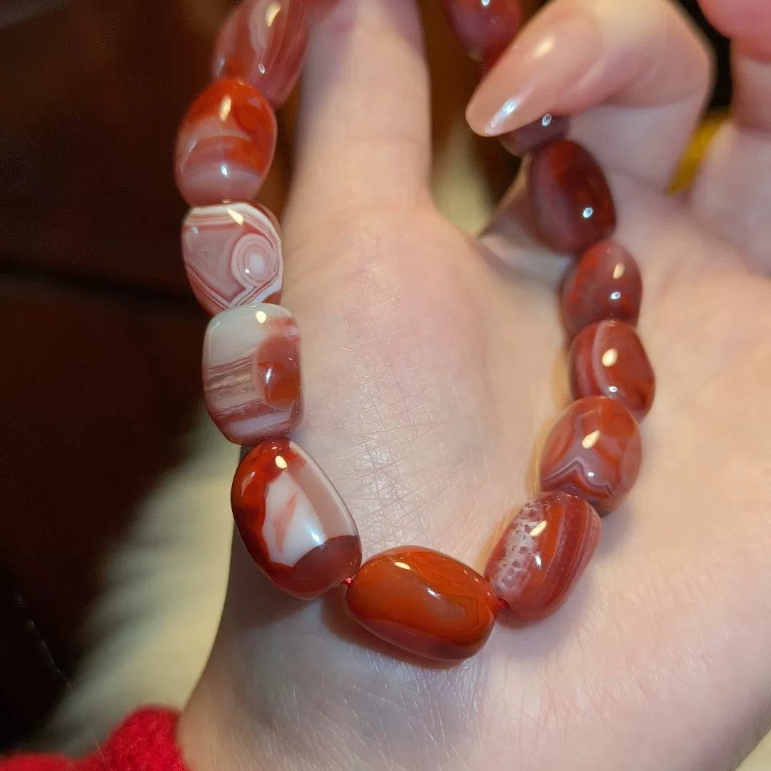 Natuurlijke Zuid-Rode Agaat Rood-Witte Kralenarmband