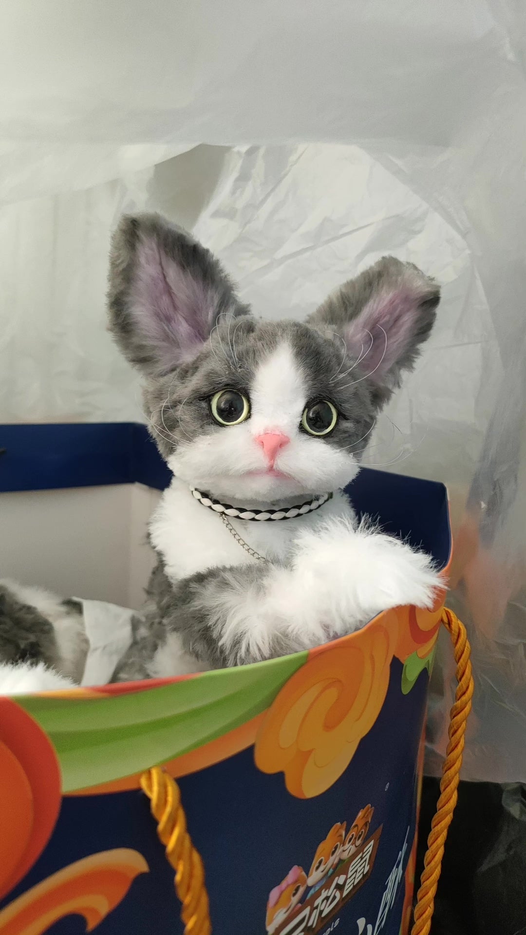 Gatto Devon Rex in peluche articolato artistico