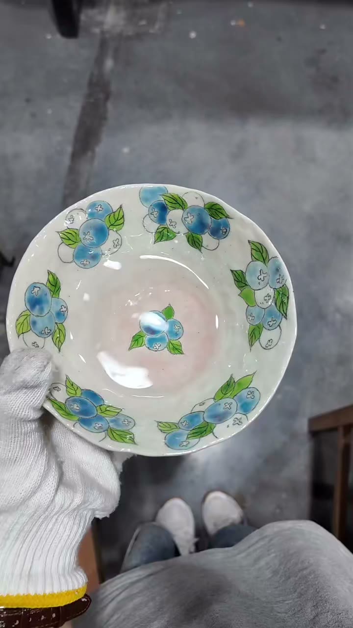 Handcrafted Ceramic Bowl Hand Painted Blueberries