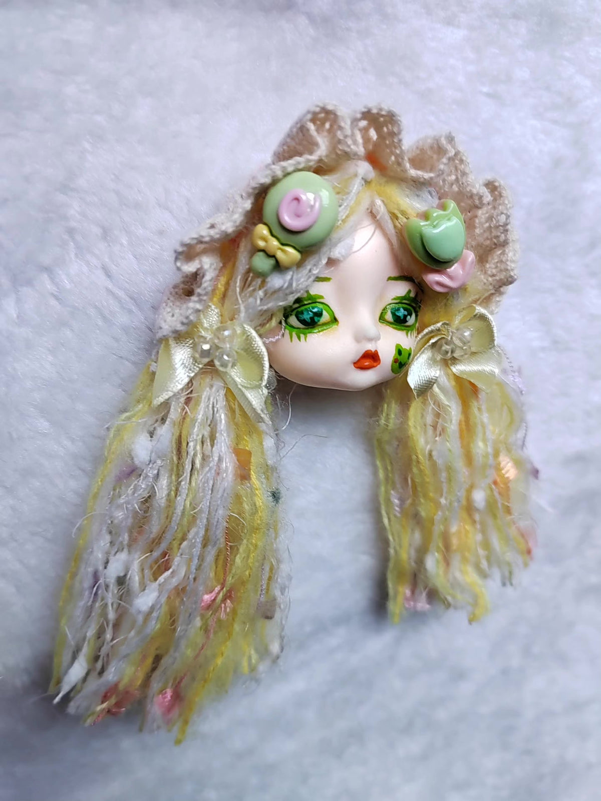 Handmade Clay Frog Doll Head Brooch