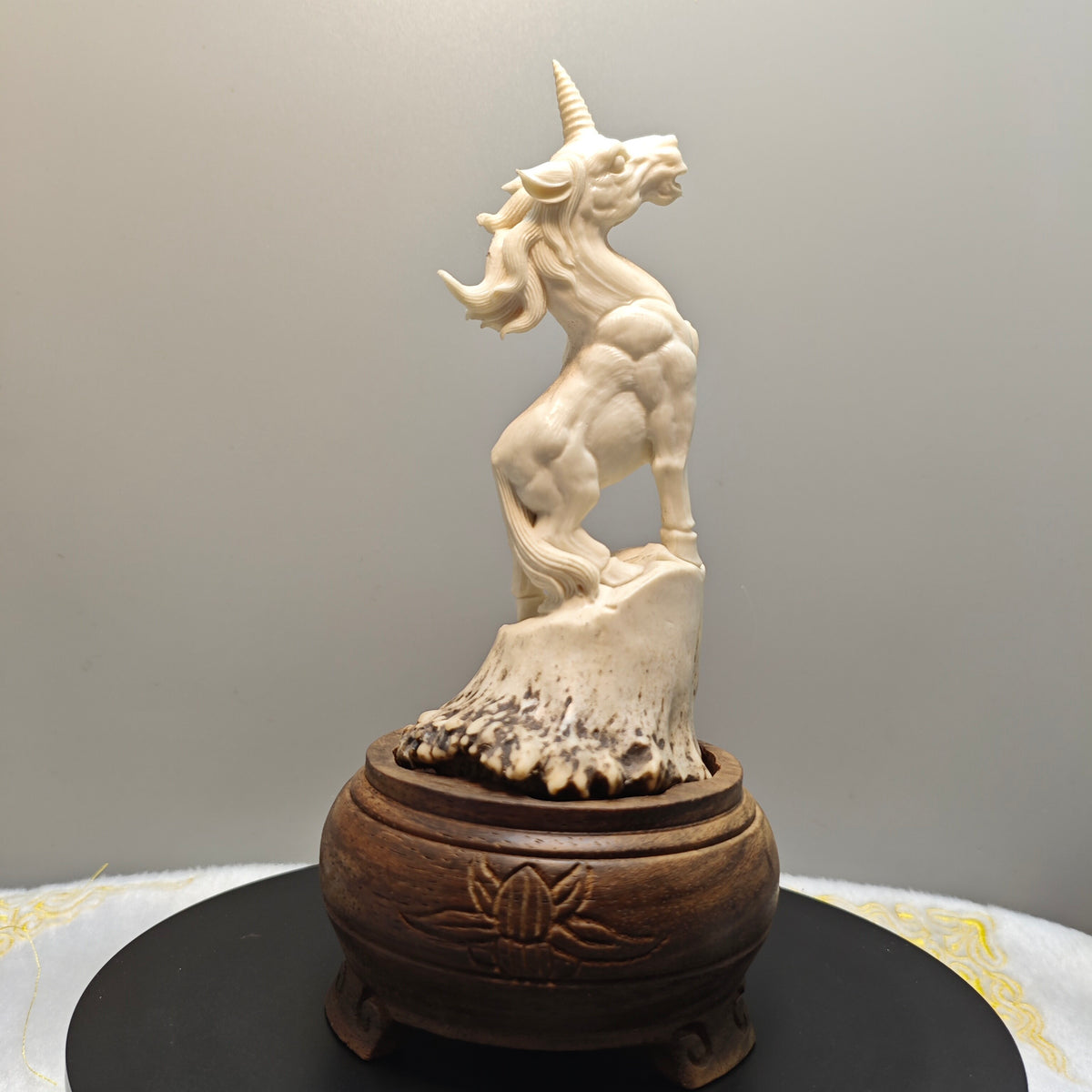 Hand Carved Deer Antler Unicorn Figurine