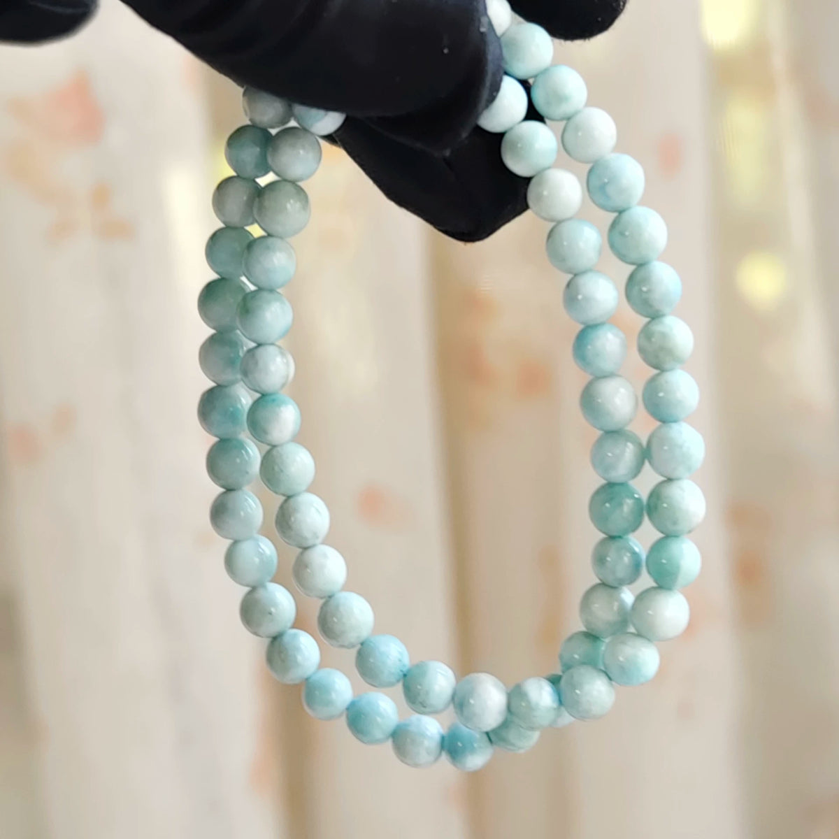 Natural Larimar Double Wrap Beaded Bracelet