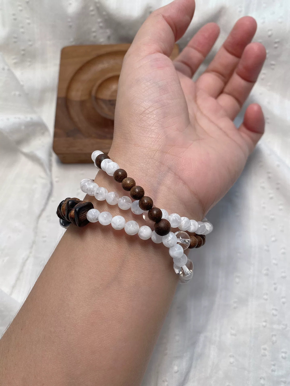 Snowflake Ghost Wit Kwarts Agarakhoud armband met drie lussen