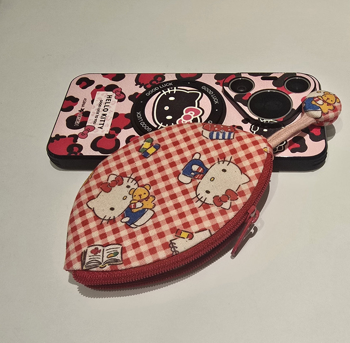 Red Gingham Cotton Key Pouch