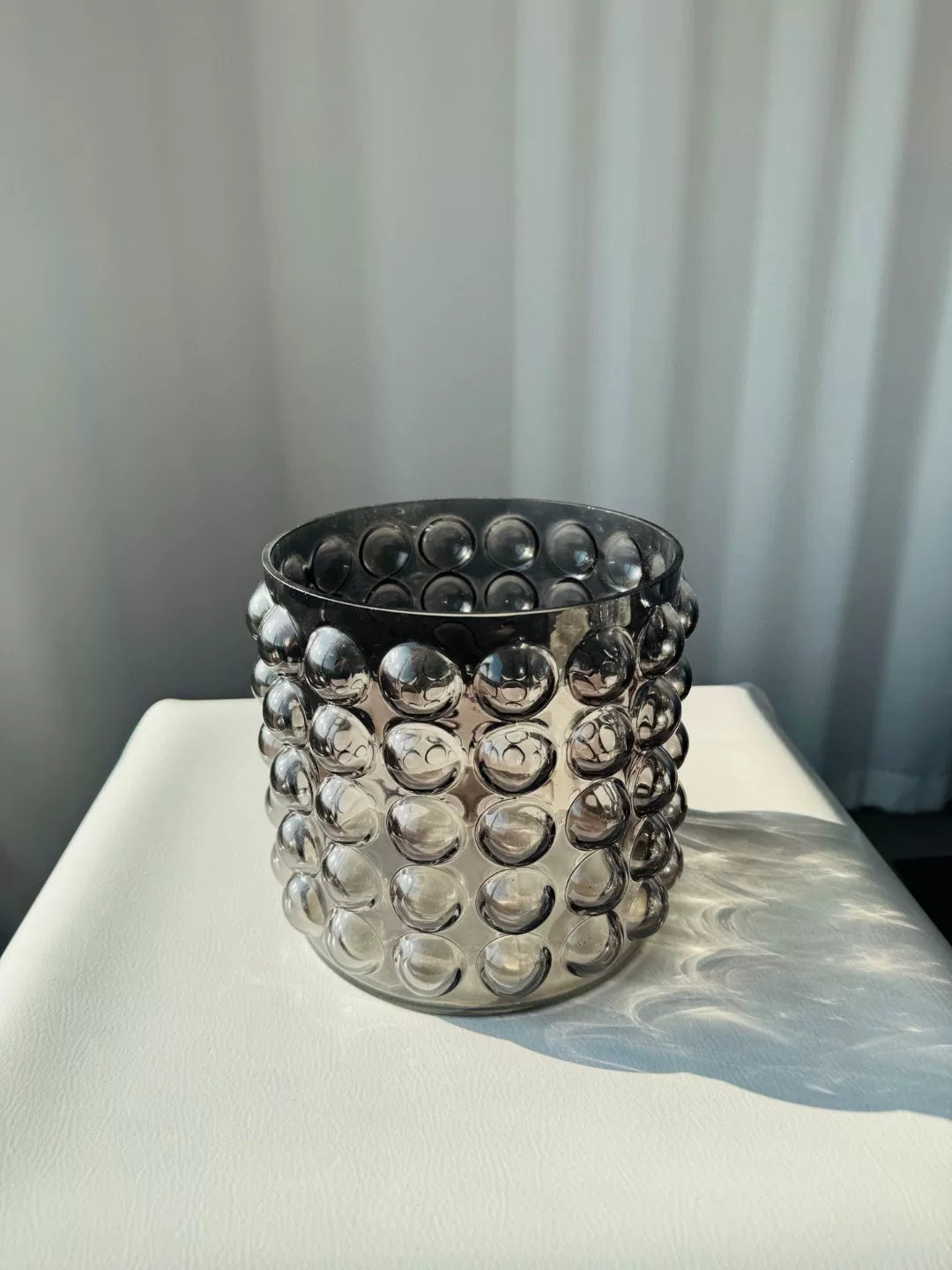Smoky Grey Bubble Glass Cylinder Vase