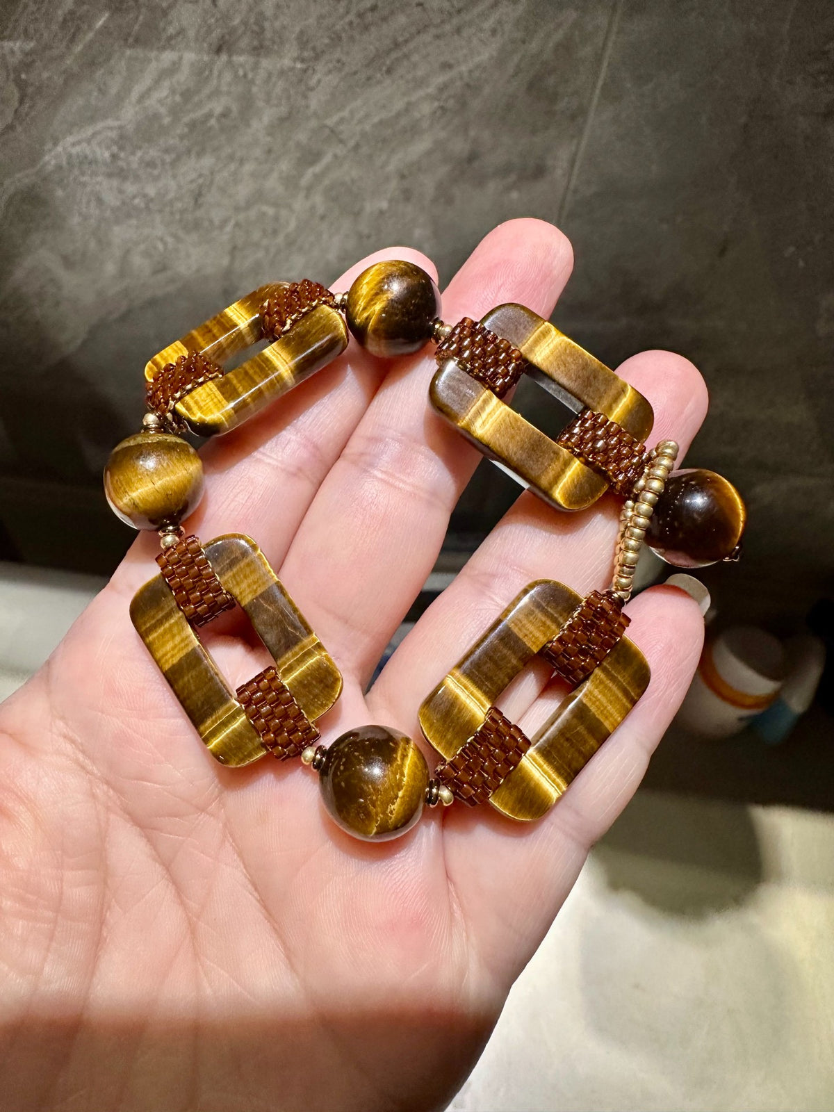 Tiger Eye Square Bead Bracelet