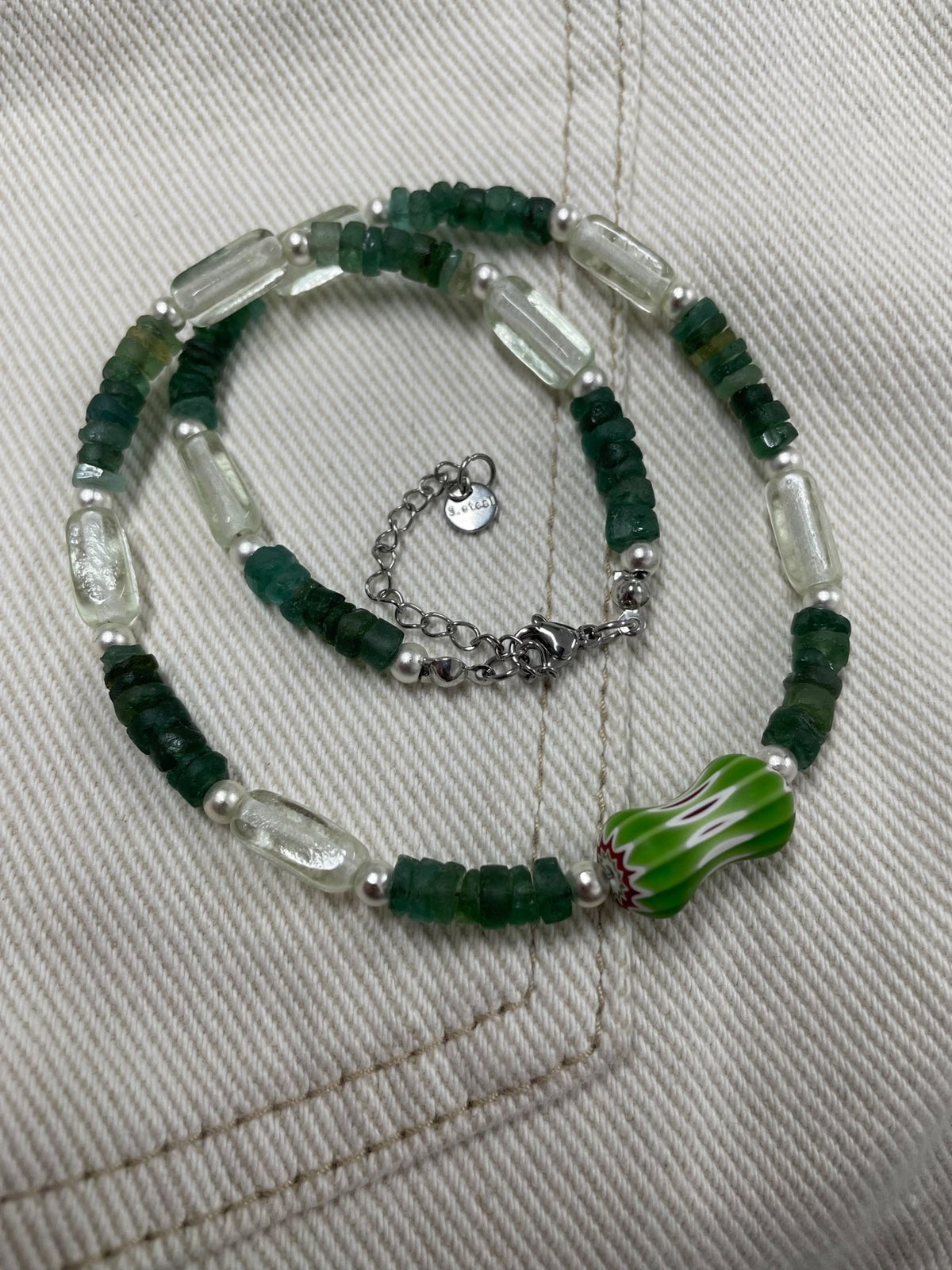 Antique Roman Glass Necklace Italian Chevron Bead