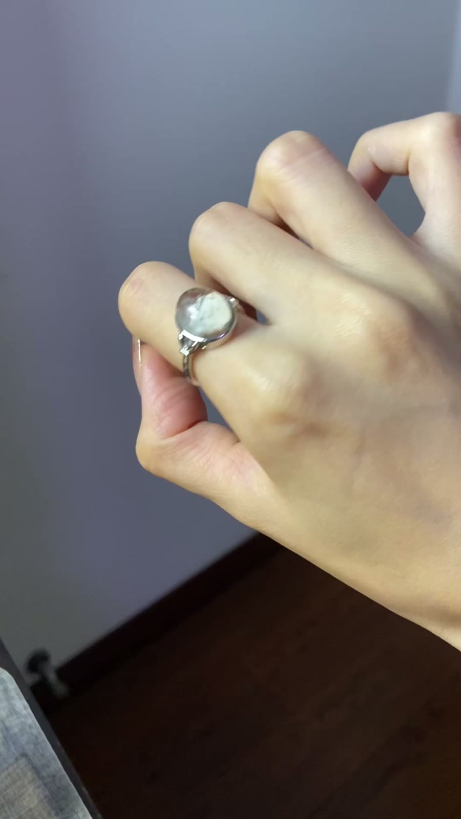 Natural White Phantom Quartz Ring